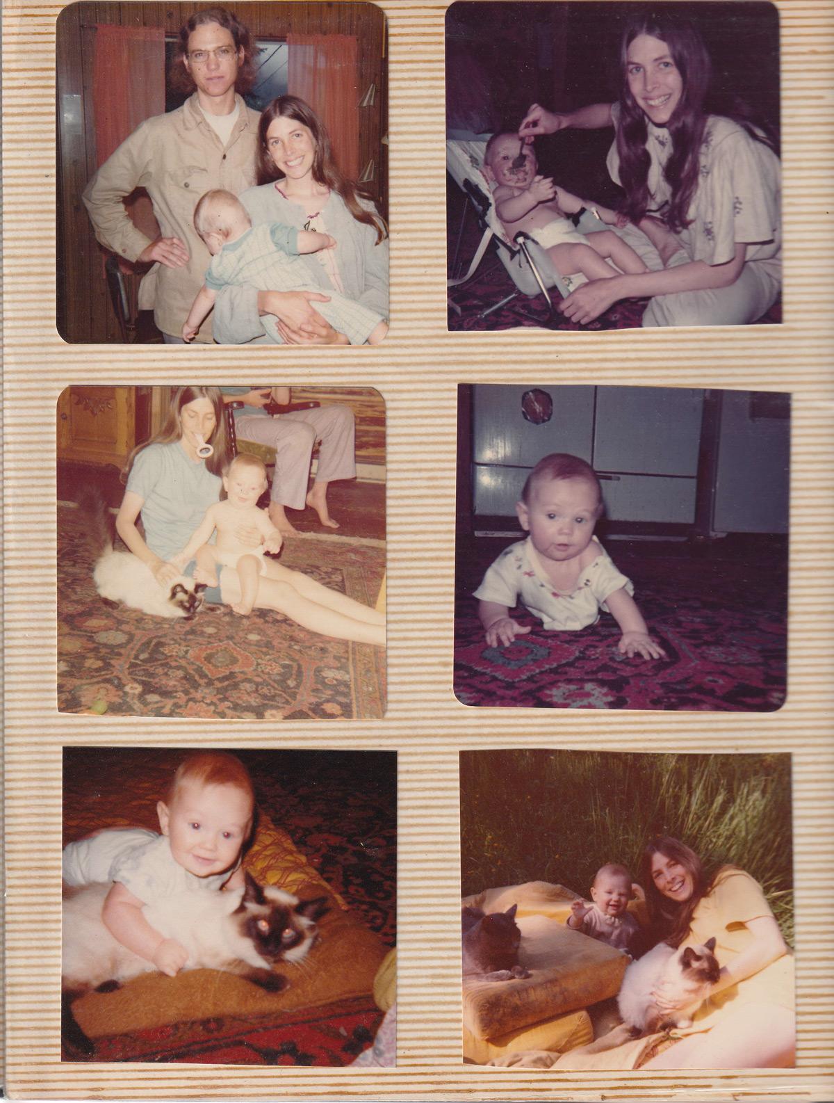 Collage of John, Deo, baby Ocean and cats