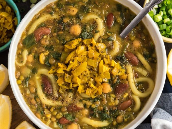 Ash Reshteh (Persian Noodle Soup with Greens and Beans)