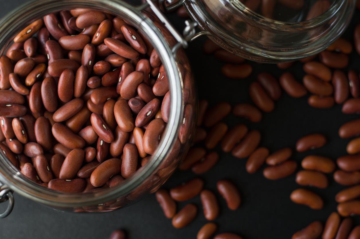 Background with red kidney beans, close up