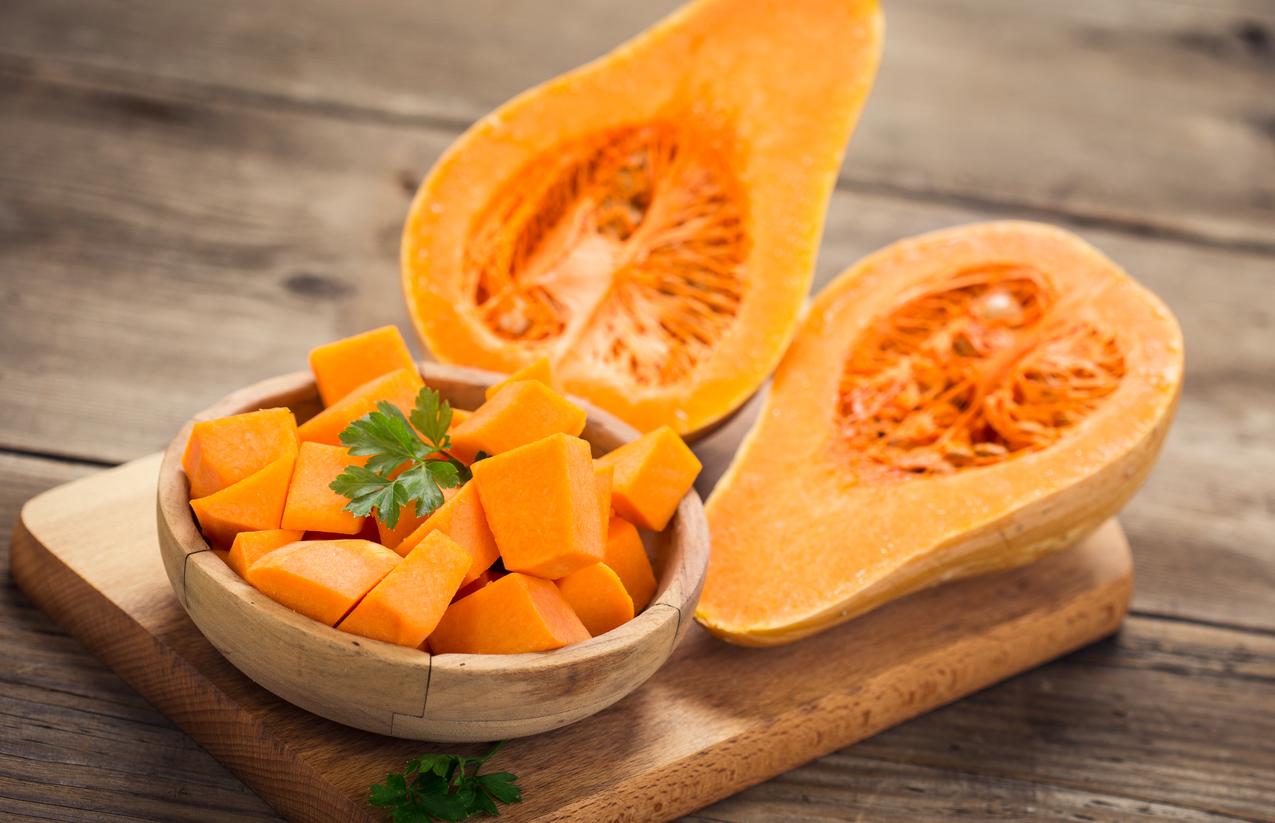 Butternut squash on the wooden table
