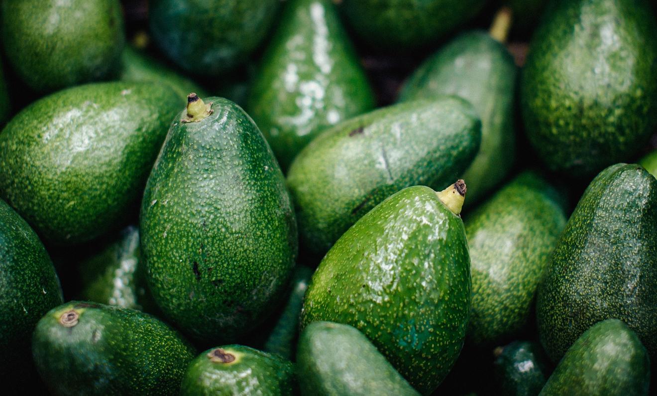 Textured many fresh, organic and green avocado fruits in full-frame background