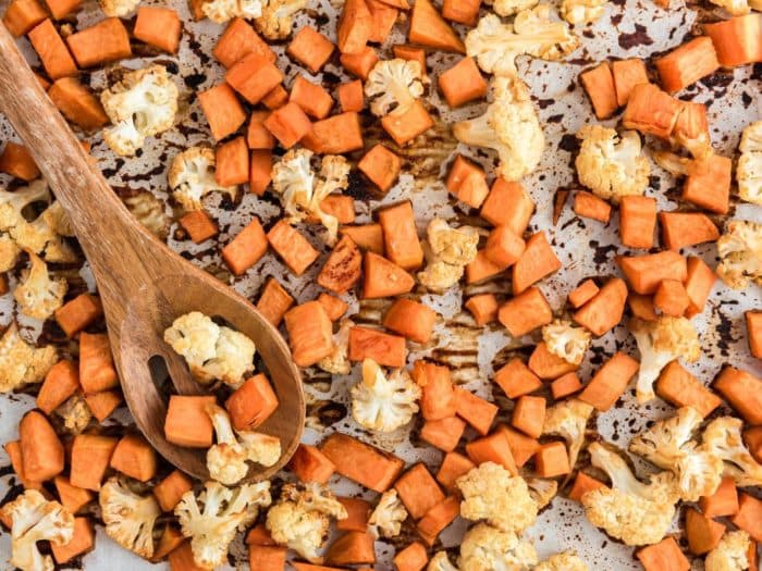 Miso-Roasted Sweet Potatoes and Cauliflower