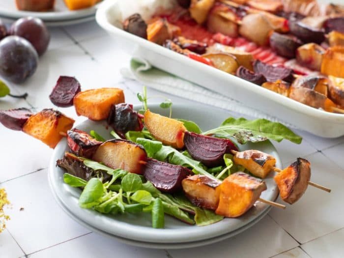 Roasted Autumn Fruit and Veggie Skewers