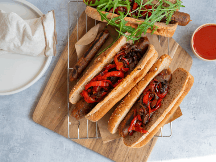 Photos of various hot dogs inside buns